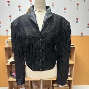 Vintage El Venado black leather jacket with fringe